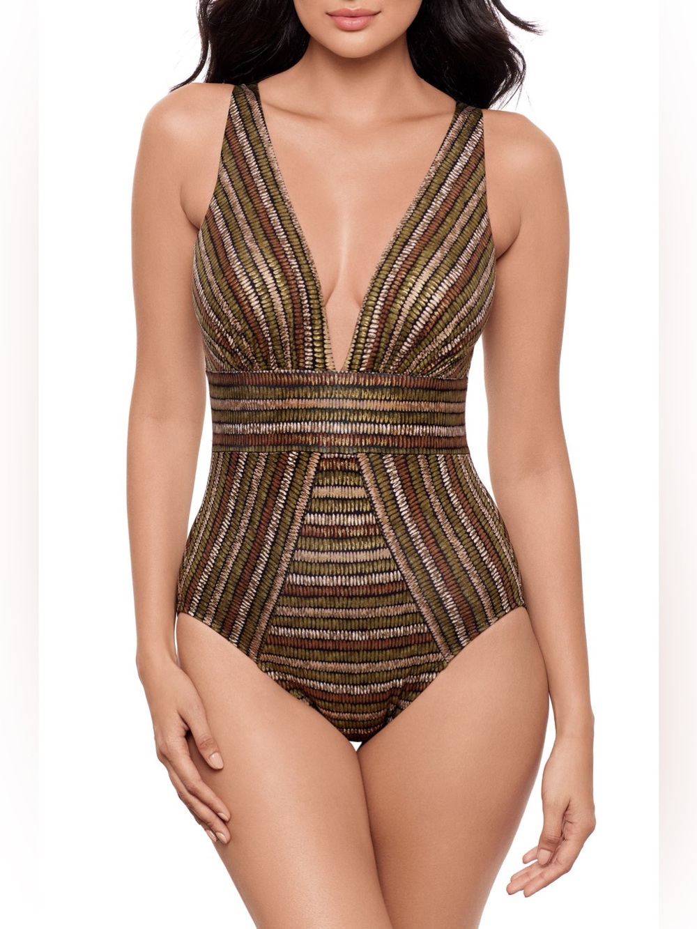 Miraclesuit Sparkle Sands Odyssey Plunge One-Piece Swimsuit Black Size 14 NWT